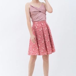 Pink Floral & Jacquard Striped Skirt Size L Large Knee Length ChicWish